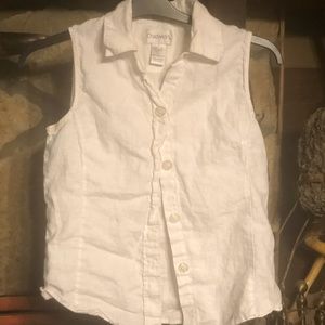 White linen button up sleeveless top